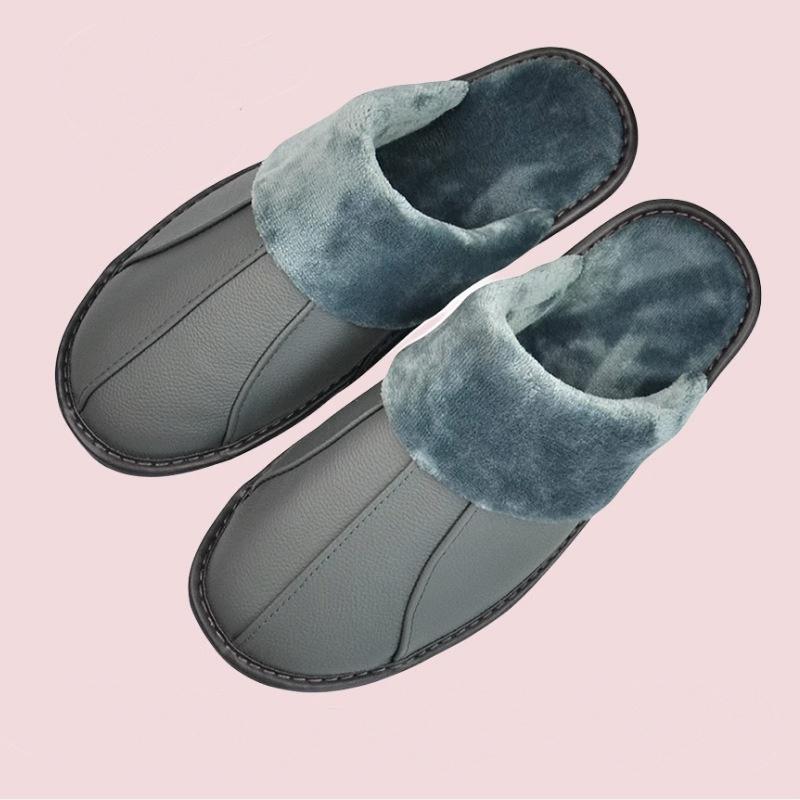 Luxury Cow Split Leather Handmade Men Home Slippers Winter Warm Slip On Soft Comfortable Bedroom Indoor Flat Men Women Padded Warm Slippers Shoes