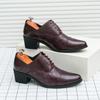 Men's Retro Leather High-Heeled Formal Shoes - Size 46, Pointed Toe, Low-Top, with Height Boost for Business or Wedding
