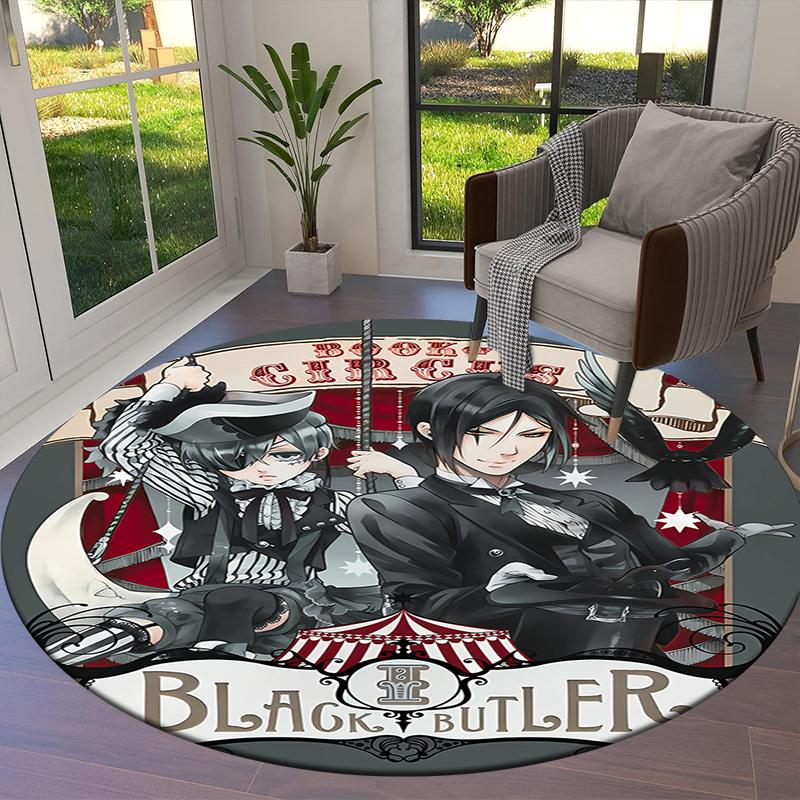 Black Butler Round Area Rug,Carpet Rug for Living Room Bedroom Sofa Playroom Decor,Non-slip Floor Mat