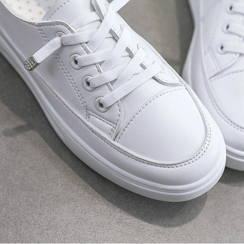 Zapatos Casuales de Cuero para Mujer Verano Nueva Tendencia Zapatillas Blancas Zapato Vulcanizado Zapato Ligero Transpirable para Caminar Zapato de Tablero para Niña