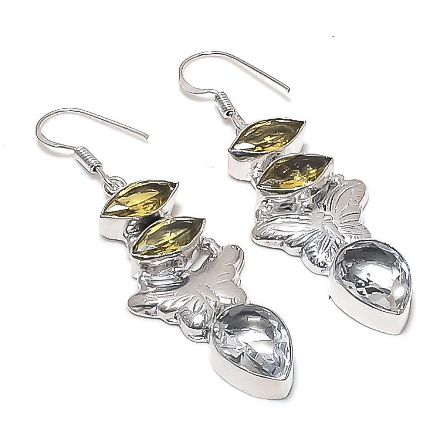 

Натуральный белый топаз, цитрин, серьга из стерлингового серебра 925 пробы 2,36 Q5B61