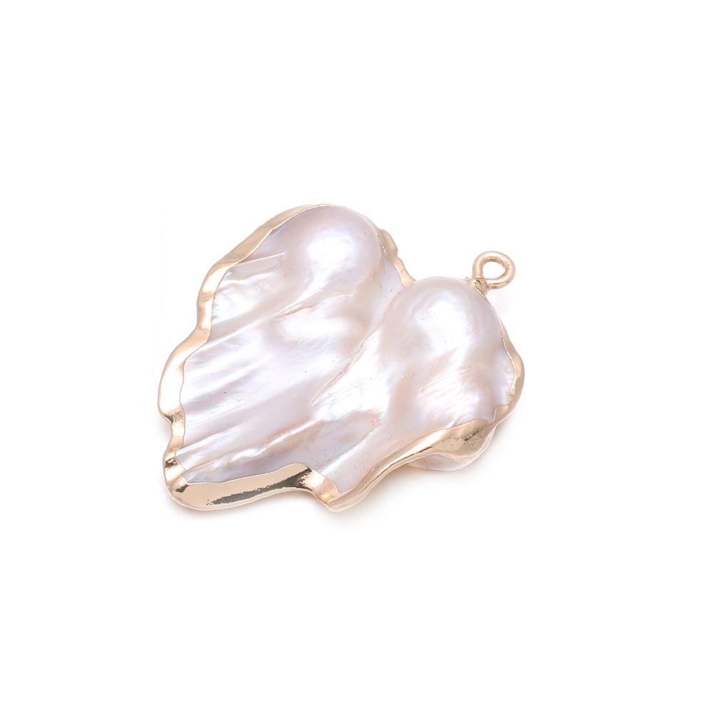 1Pc Artificial Pearl Pendant, Boho Irregular Electroplated Golden Edge Charms for DIY Necklace Jewelry Accessories, Halloween Christmas Crafts