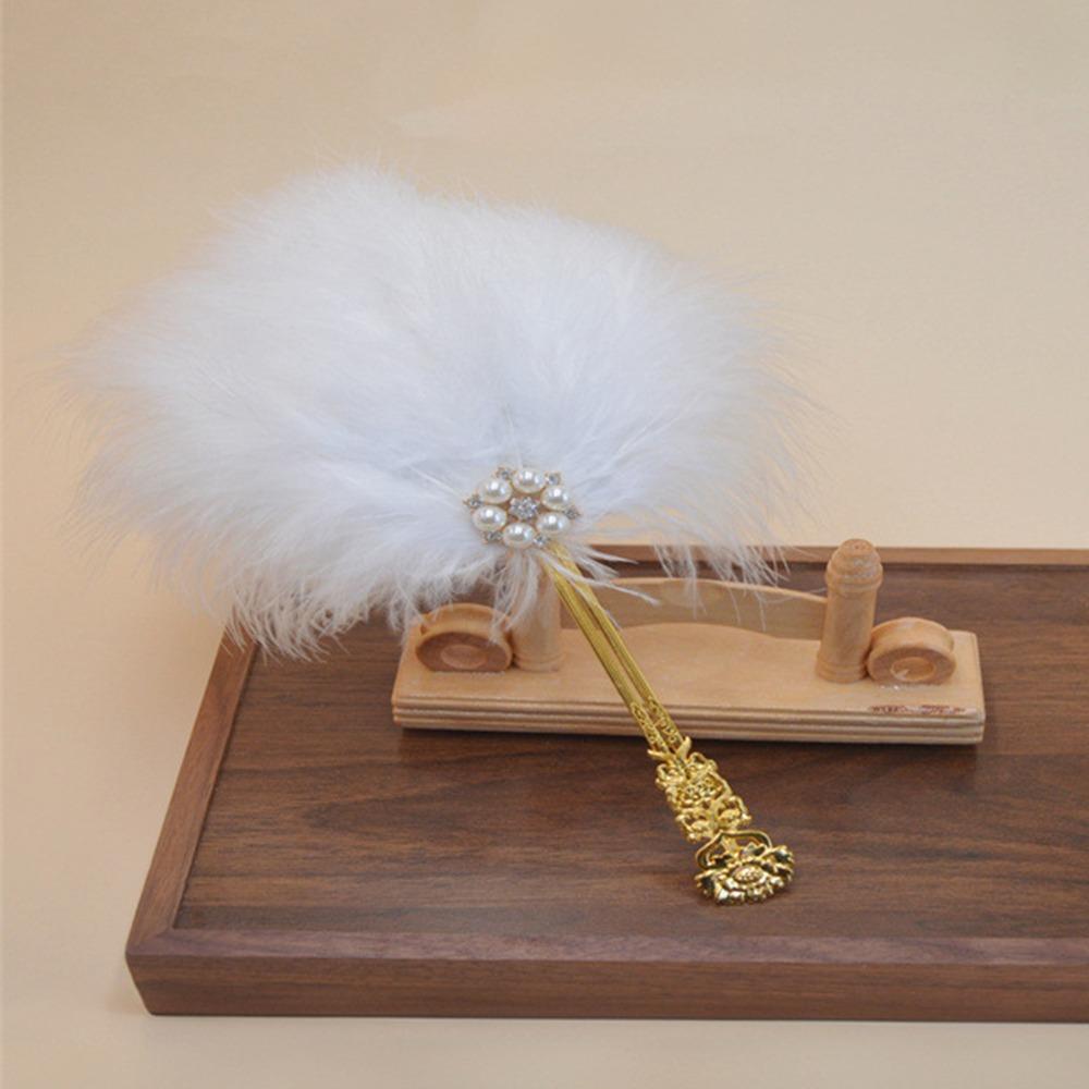 Exquisite Pearl Portable Fan Fairy Style Wedding Bridal Fan Chinese Style Fan  Dance Performance белый