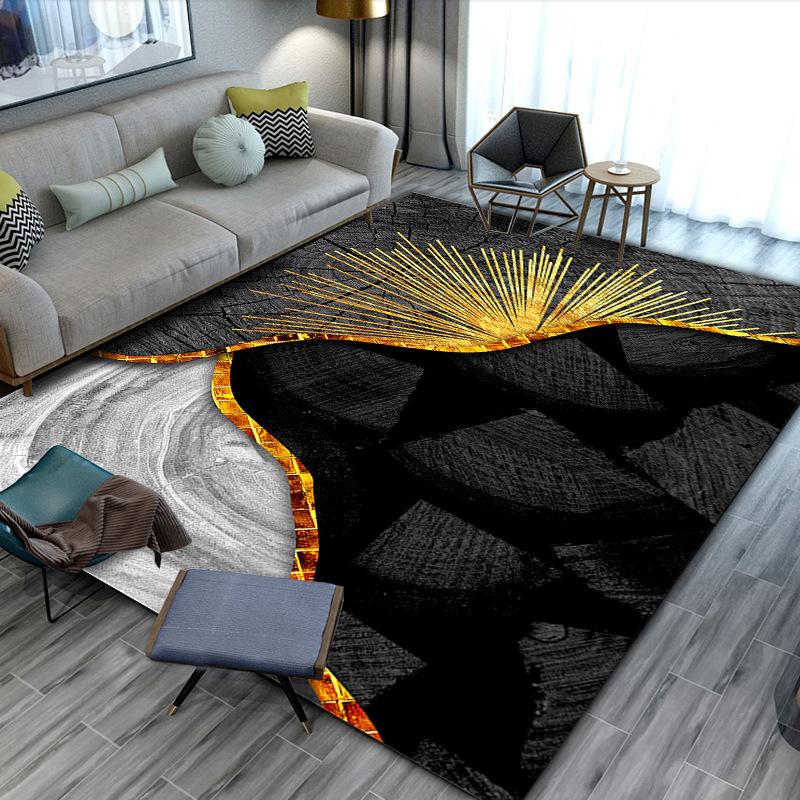 Minimalist Wood Slice Print Rug Non-Slip Decorative Floor Mat Grey & Black Tree Ring Carpet for Living Room Home Decoration