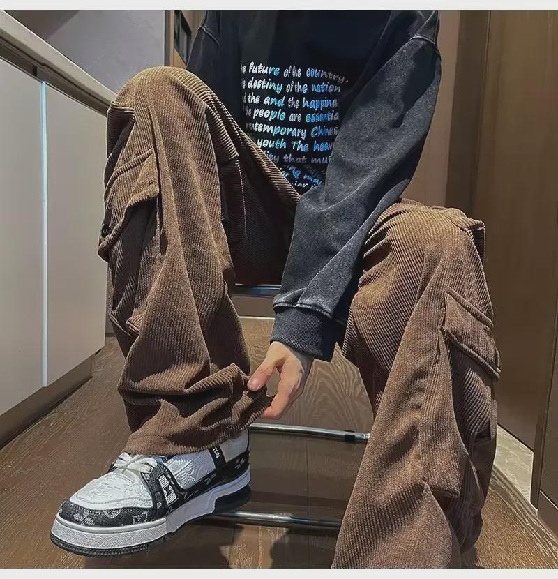 Salopetă retro japoneză din reiat pentru bărbați - Pantaloni casual de toamnă cu croială largă, design simplu și versatil.