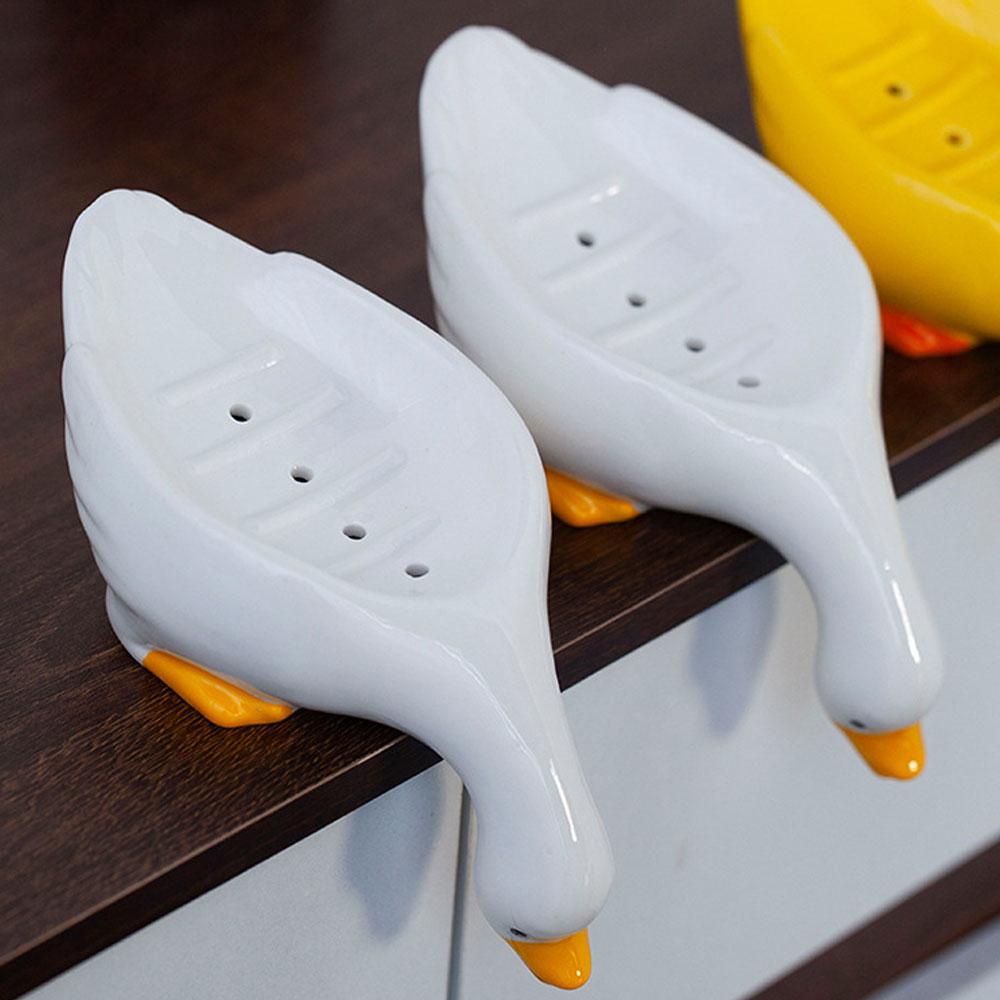 Duck Shape Soap Box Creative Ceramic Drain Soap Dish Bathroom Soap Storage Holder Household Shower Container Sponges Drainer Dry