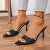 Lace Trim Pointed Toe Stiletto Elegant Wedding Shoes Women's Fashion Open‑Toe High Heel Slides Party Evening Pumps