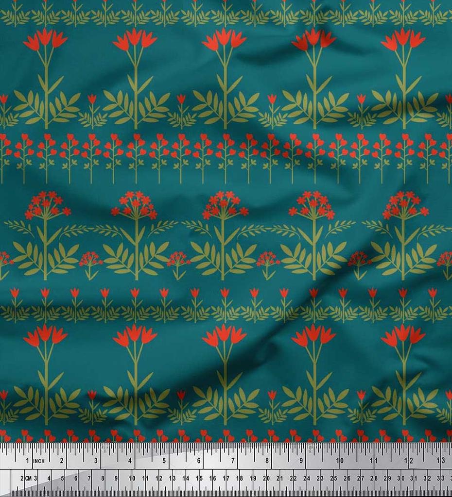 Soimoi Cotton Cambric Fabric Leaves & Floral Artistic Print Fabric by the Metre 42 Inch