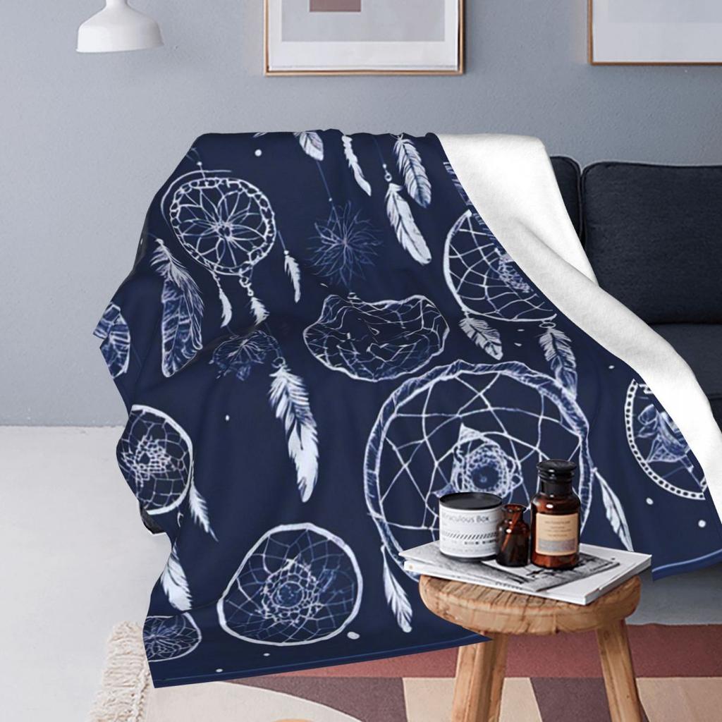 Blue Dreamcatcher With Feathers Blankets Fleece Sofa Throw Blanket Throw Blankets for Home Bedroom Office Throws Bedspread Quilt