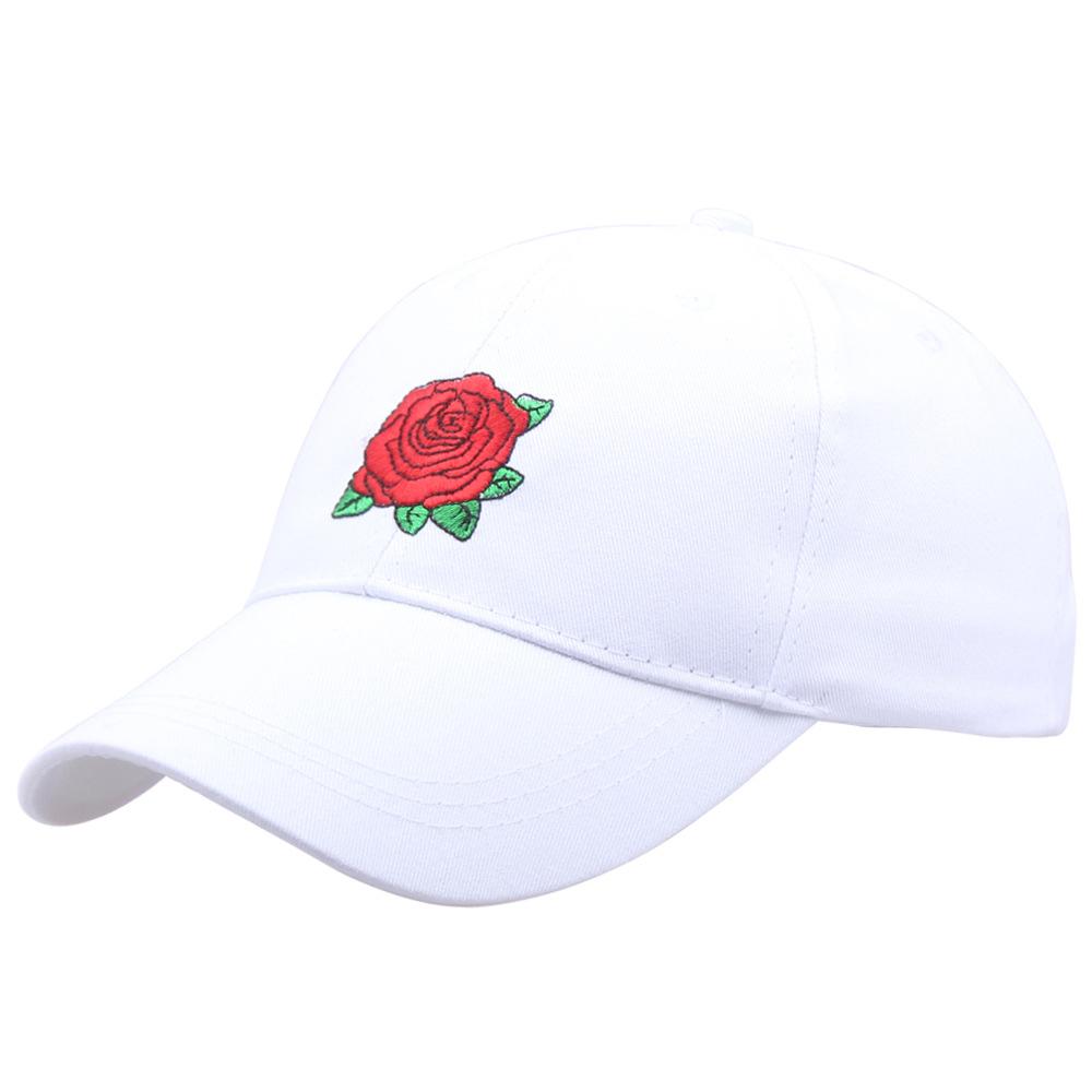 Schwarze Baumwolle Rose Stickerei Baseballkappe Hip Hop Snapback Hut für Männer Frauen