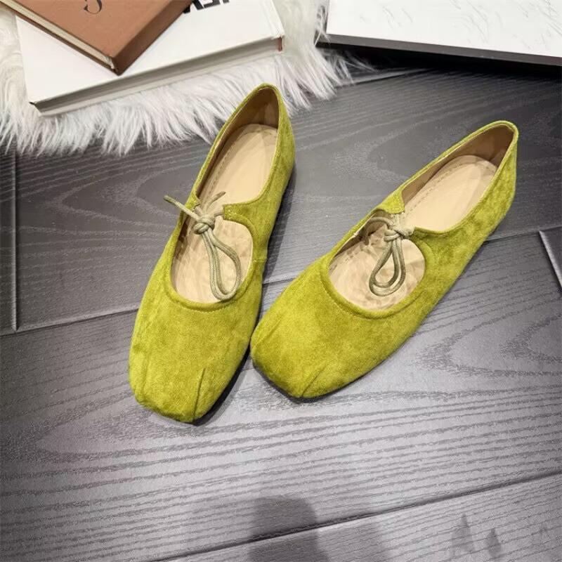 Dopamine flat bottom shallow mouth Mary Jane shoes autumn new square head lace-up single shoes women's skirt Doudou shoes