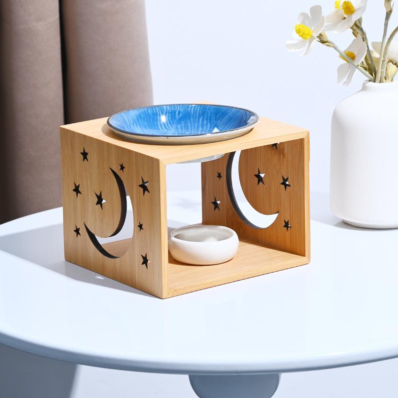 Bamboo Ceramic Essential Oil Burner, Aromatherapy Wax Melt Warmer with Tealight Holder, Home Fragrance Diffuser