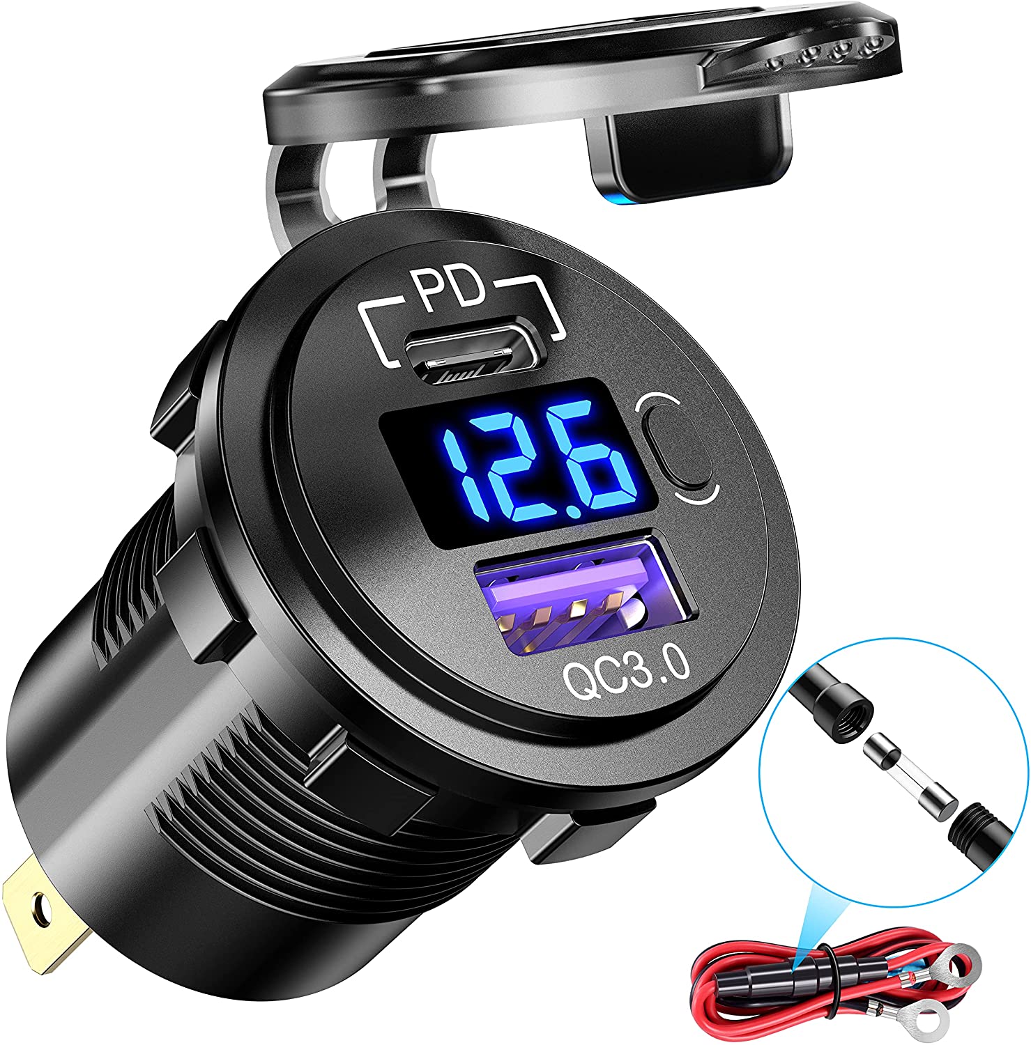 

Быстрая зарядка 3.0 USB PD Type C Автомобильное зарядное устройство Розетка USB 12 В со светодиодным вольтметром и переключателем ВКЛ/ВЫКЛ Водонепроницаемая для морской лодки Мотоцикл читать далее