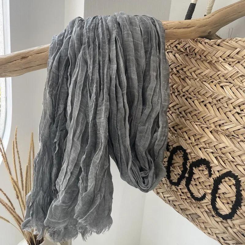 New High-End Natural Wrinkled Antique Style Artistic Shawl Sun Protection Versatile Plain Couple Cotton And Linen Scarf Women