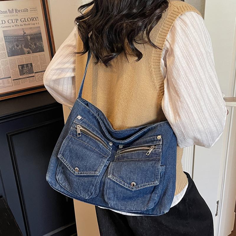 Borsa a tracolla messenger in denim vintage di grande capacità da donna