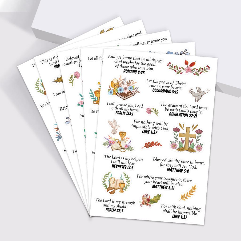 5 Folhas Adesivos Doodle Bíblia (97 Peças) - Decalques de Bagagem para Garrafa de Água, Artesanato Religioso de Páscoa e Adesivos de Arte para Presente Cristão