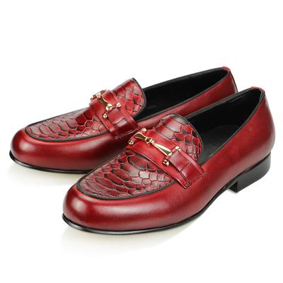 Fashion Men Daily Casual Shoes Snake Pattern Printing Comfortable Loafers Leather Shoes Male Formal Dress Shoe Metal Buckle Decoration
