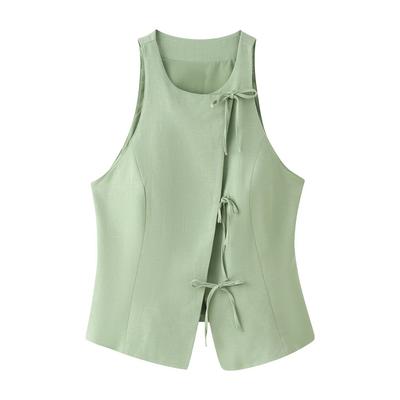 European and American Style, New Women's Clothing, Foreign Style Double-placket Neck Collar Top, Bow-decorated Culottes.