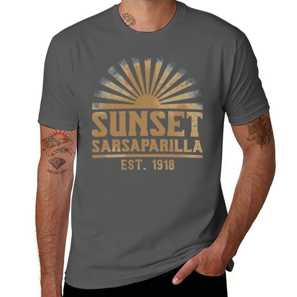 Sunset Sarsaparilla Logo [distressed Desert Tan] T-Shirt Vintage Anime Shirt Kawaii Clothes Mens T Shirt Graphic