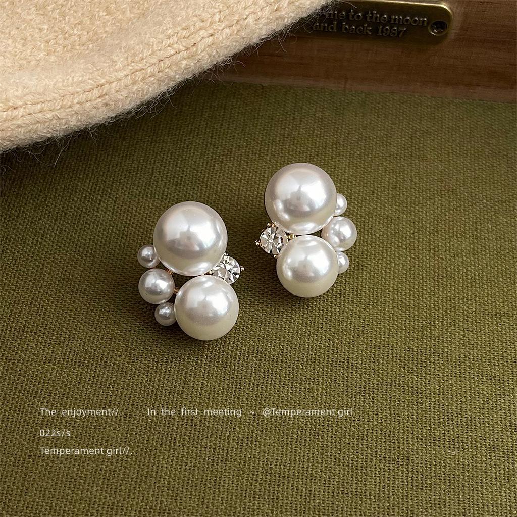 Fashion light luxury 925 silver needle plated 14K temperament elegant commuter atmosphere pearl earrings earrings
