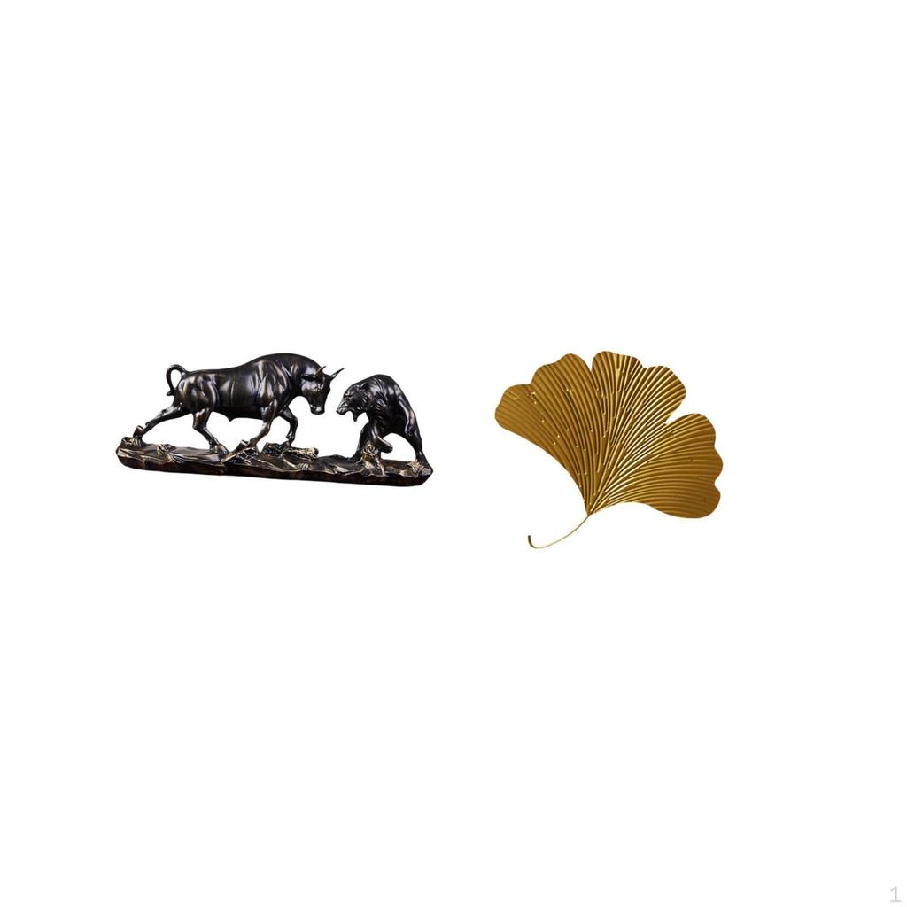 Modern Feng Shui Figurine with Wrought Iron Ginkgo Leaves Abstract Wall Sculpture for Desk Living