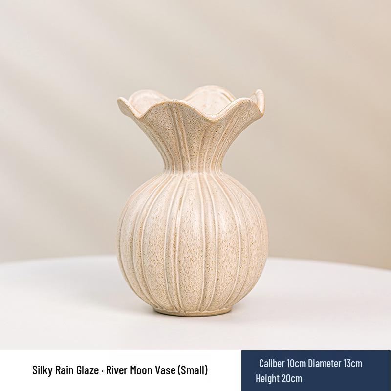 Wabi-Sabi Ceramic Vase: Elegant Hydroponic Bamboo Arrangement for Living Room & Dining Table
