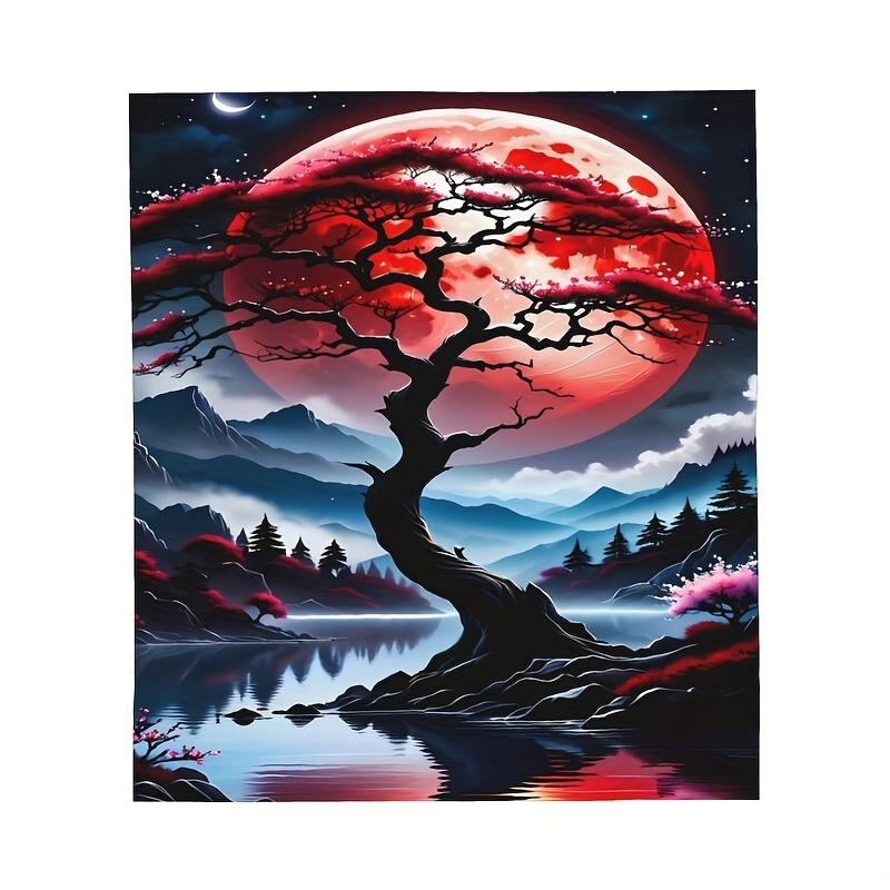 Moonlit Mountain Landscape Flannel Blanket – Soft, Warm, Lightweight, Reversible, Machine Washable, All-Season Throw for Bedroom