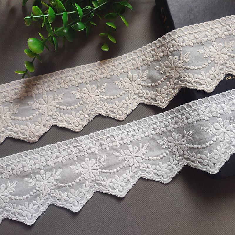 3 meter/parti 7,5 cm breda utsökta bomullsbroderier beige vita spetsar heminredning kläder dekoration accessoarer