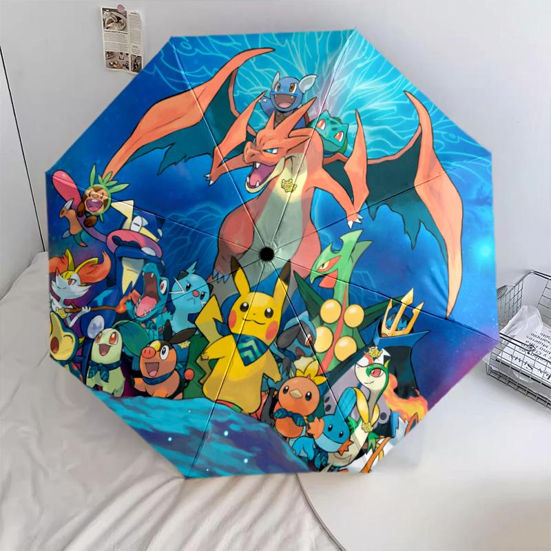Vzor Pokémon, automatický skládací deštník, přenosný a skládací design, 8 žeber, vánoční nebo narozeninový dárek.