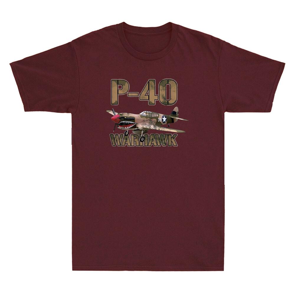 P40 War Hawk Zweiter Weltkrieg Jagdflugzeug Lustige Grafik Vintage Unisex Baumwoll-T-Shirt
