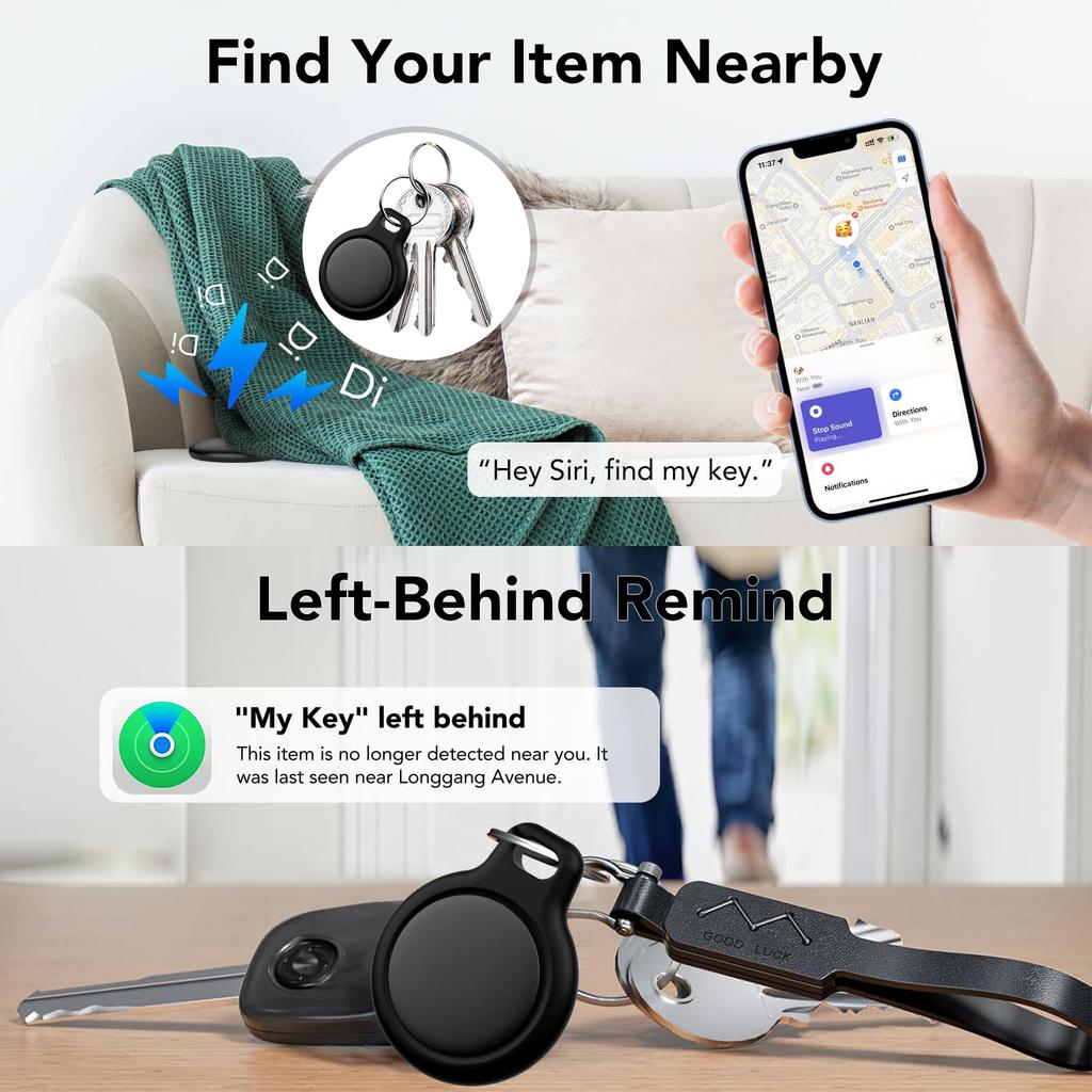 2-Pack Smart Tracker Tag for Apple Find My App, IP67 Waterproof, Replaceable Battery, for Keys, Luggage, Backpack + Holder
