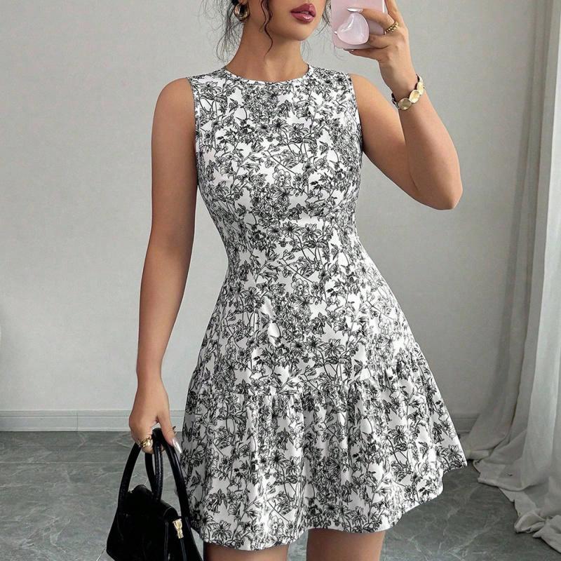 New Women Summer Floral Print Tank Top Dress Sleeveless Holiday Style Short Dresses For Girls