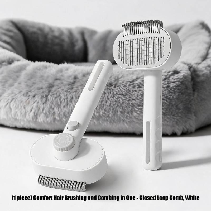 Loose Hair Care Pet Grooming Comb, White Brush with Rounded Teeth, Two Working Ends, Handheld Form for Regular Coat Brushing and Storage