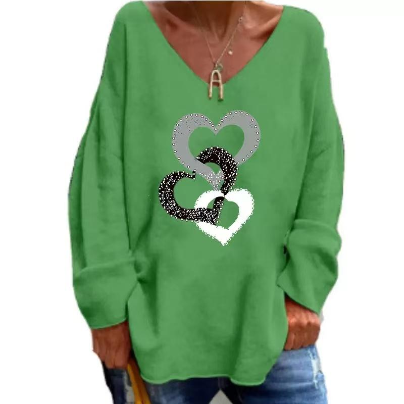 IHUASU Autumn Winter Women's Solid Color V-neck Long Sleeve Loose Casual Comfortable T-shirt Top