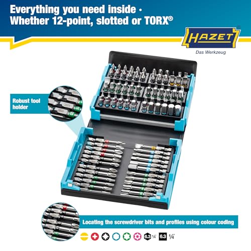 HAZET 2200SC-3 Bit Set, HAZET Blue, 96-piece set, 1/4 inch (6.3mm), Smart Case, Magnetic Closure, Foldable Storage, Includes Phillips/Slotted/Pozidriv