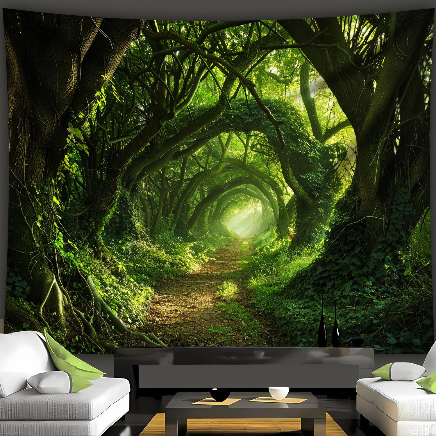 Jmg Household Supplies Unisex Green Forest Tunnel Tapestry, Sunlight Through Trees Path, Nature Scenery Wall Hanging For Bedroom Living Room Decor