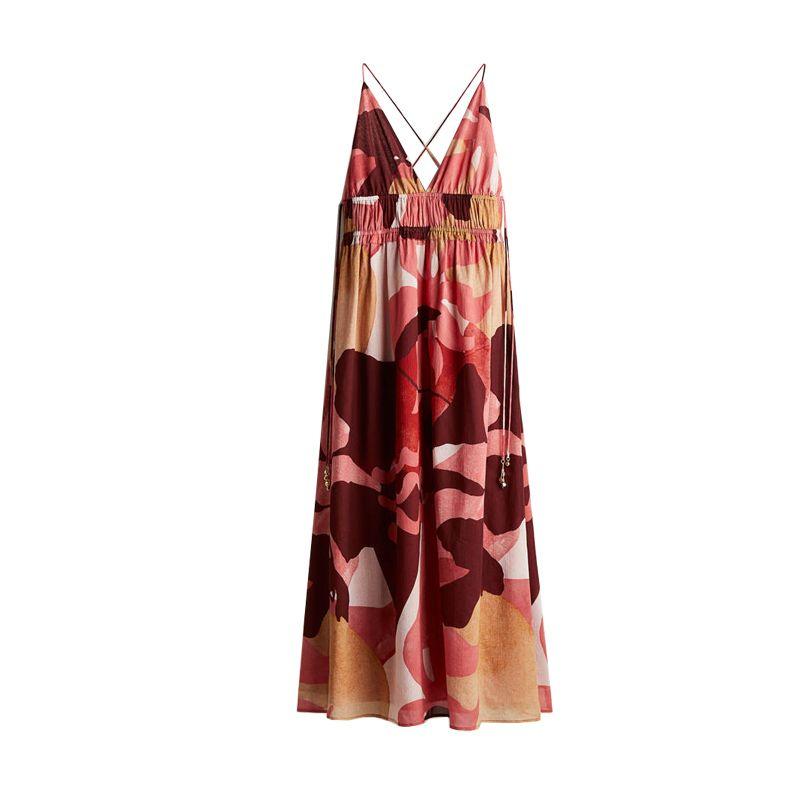 Summer New Product Women's Clothes Cotton V Neck Sleeveless Fluffy Skirt Crepe Woven Long Sling Dress 1289459