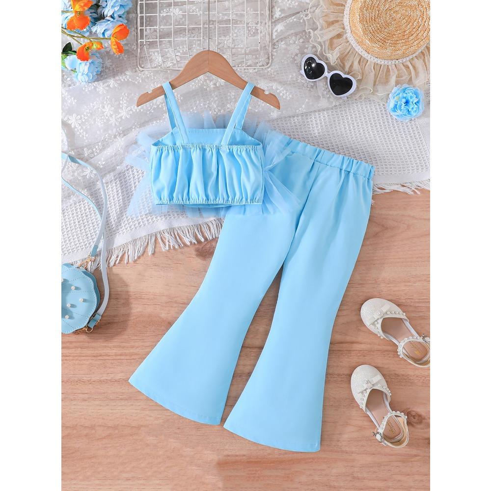 Varmsalg 2-7Å Jentedrakt Sommer Haltertopp Mesh + Utsvingte Bukser Jentemotedrakt Jentebukser