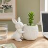 Rabbit Design Planter 3D Printed Bunny Hugging Succulents Planter, Cute Flower Pot with Embossed Mini Desk Decor Floral Body, for Office Bedroom, Gift