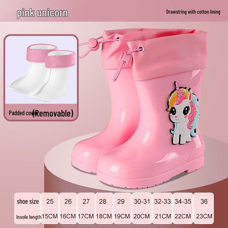 Kinder Cartoon Regenstiefel, Rutschfest mit elastischer Öffnung und weicher Samtsohle für ältere Kinder