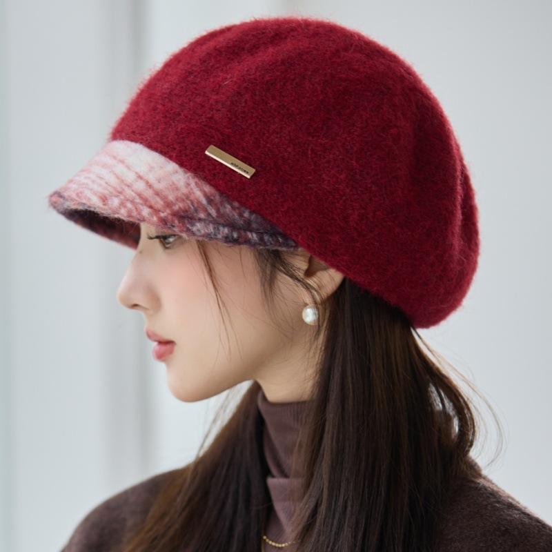 Autumn and Winter Elegant Woolen Beret Retro Casual Thickened Hat Outdoor Windproof Warm Painter Hat
