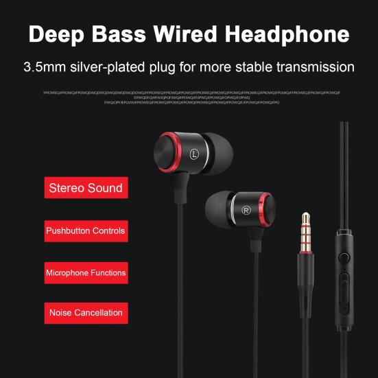 Wired Headphone Noise Canceling In-ear Earphone 3.5mm Plug Stable Transmission Wired Headset with Mic Bass Dual Driver for Sports Game