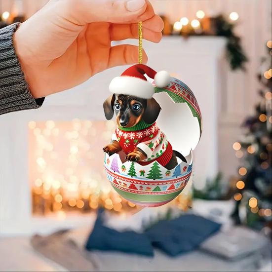 Dachshund Christmas Ornament Puppy In Mug Christmas Tree Ornament 2D Acrylic Dachshund Hanging Decor Gifts for Dog Lovers