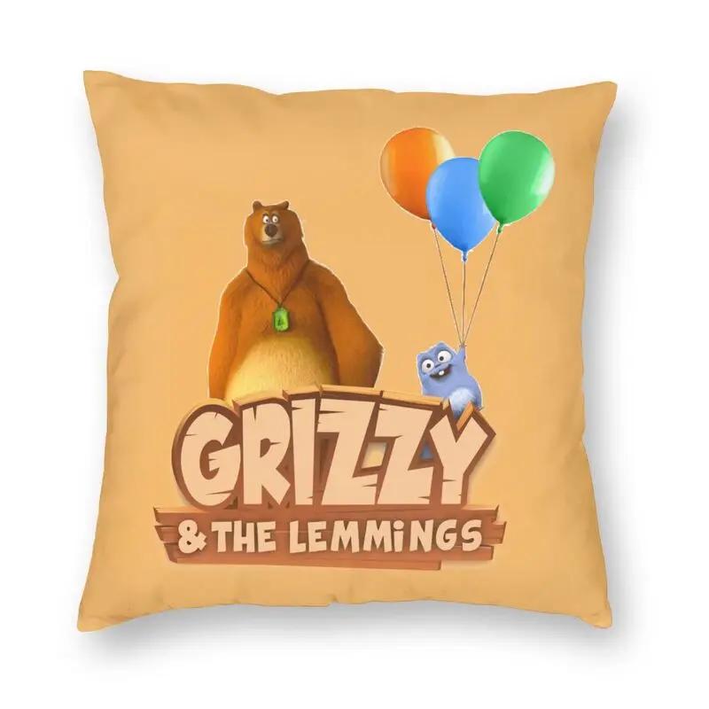 Happy Grizzy And The Lemmings Cushion Cover Sofa Home Decor Cartoon Lemmings Bear Square Throw Pillow Cover 45x45cm