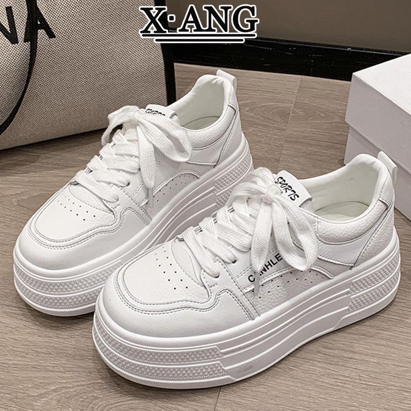 Leather little white shoes muffin thick sole height increase cm small women's shoes autumn new casual sports board shoes