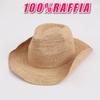 Natürlicher Raffia Stroh Handgewebter Sonnenhut Sommer Strand Gebogener Rand Jazz Panama Strohhut Europäischer und Amerikanischer Westlicher Cowboyhut