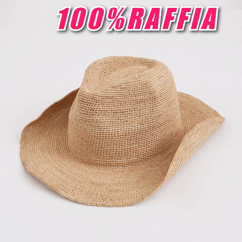 My Extreme Outdoor Activities Women's Natural Raffia Straw Handwoven Sun Hat Summer Beach Curved Brim Jazz Panama Grass Hat European And American Western Cowboy Hat Cm