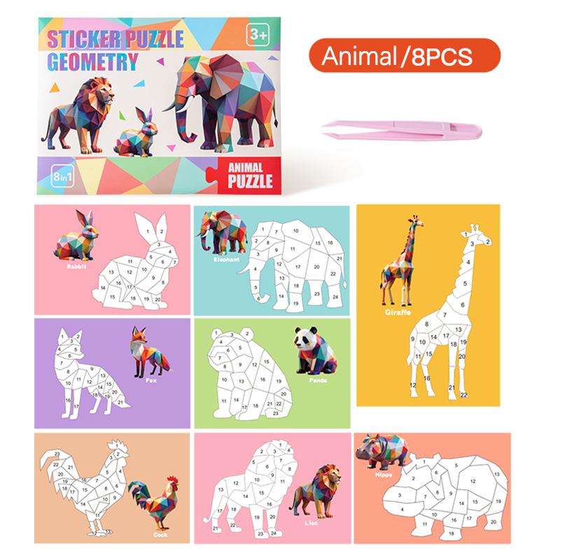 Geometric Sticker Puzzle Set - Five Themed Stickers Suitable For Children's Creative Color Matching And Fine Motor Skills