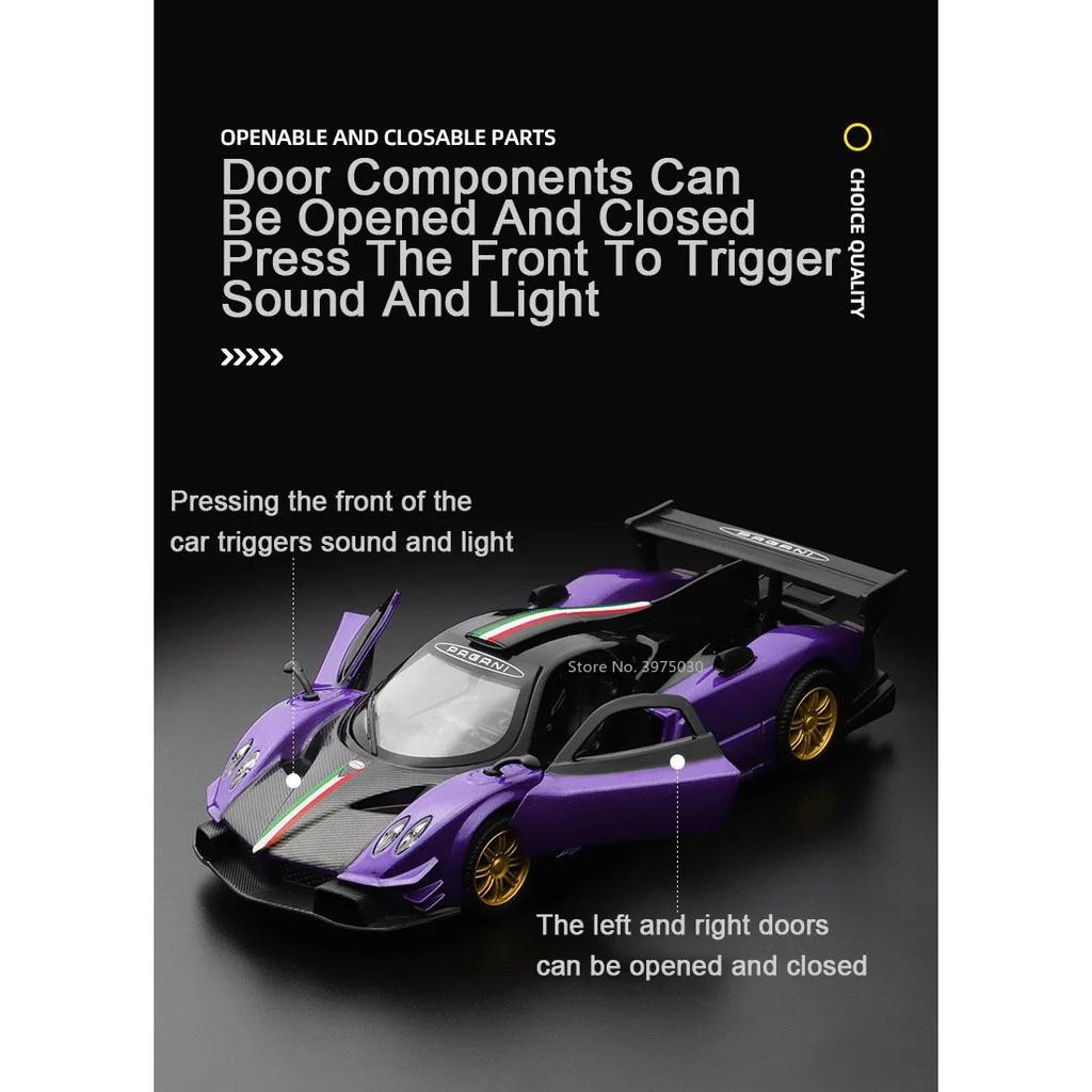 1/31 Pagani Zonda Revolucion Sportwagenmodell aus Legierung, Spielzeugautos aus Metalldruckguss im Maßstab 1:31 mit Sound- und Lichtsammlung, Spielzeug für Jungen