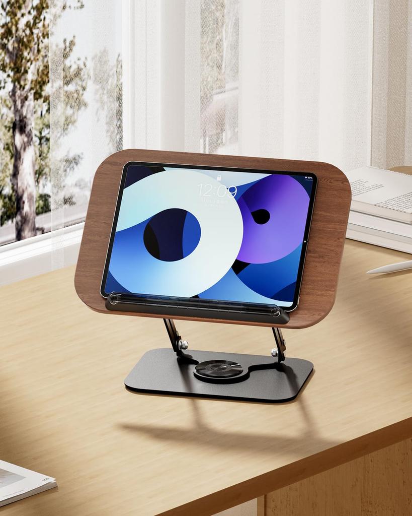 Viozon Buchleseständer, 360 Grad drehbar, kein Bügeln verstellbar, hervorragend, leicht zu drehen, Holz dunkel, stilvoll, Ständer, Rednerpult, Tisch, Sockel, Stufen,